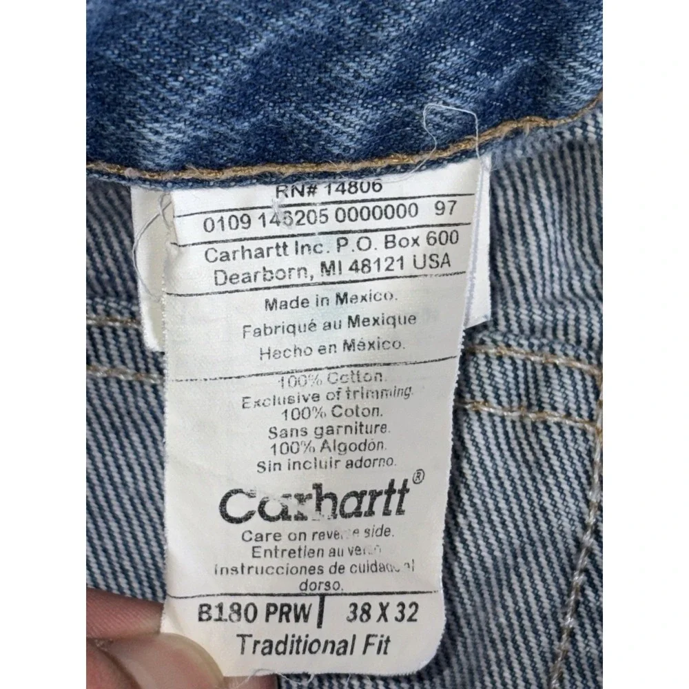 Carhartt B18 PRW Straight Fit Jeans Mens 38x32 Blue Denim Pants Mexico Made Work